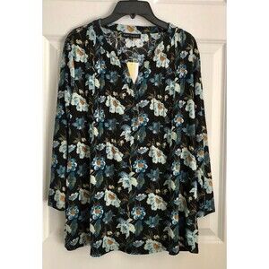 NAPA VALLEY Women's Floral Top Size Small 3/4 Sleeves, Pullover 3 buttons down